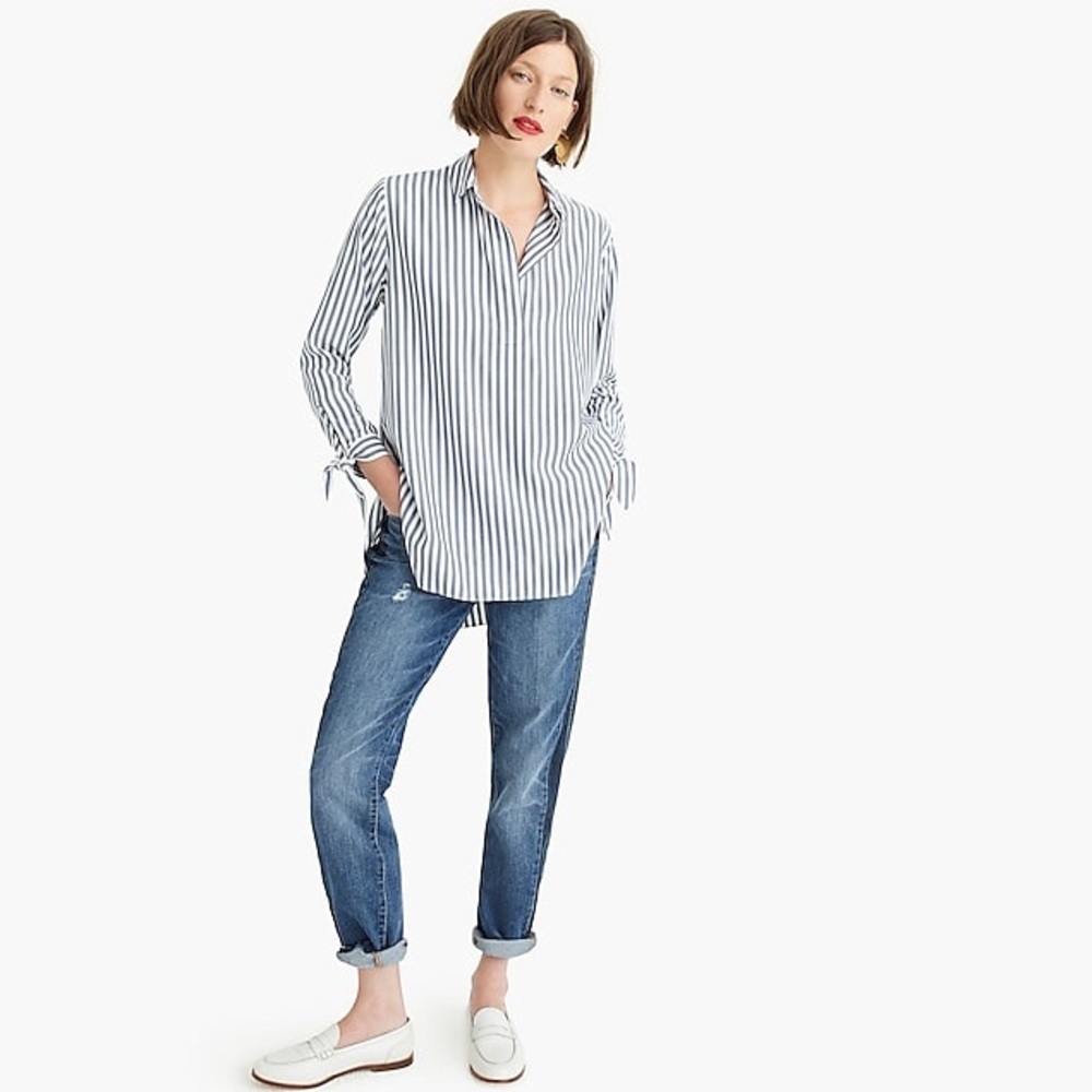 J Crew Collared Tie Popover Tunic Blouse sz S